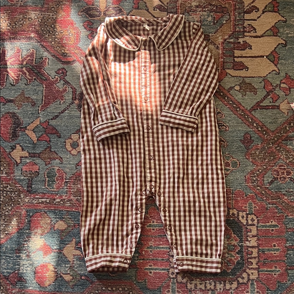 Rylee + Cru Brown Checkered Kids One Piece Footie